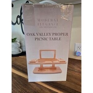 Moderne Elegance Oak Valley Proper Picnic Table Wooden Wine Snack Caddy Portable